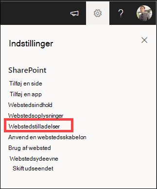 Indstillinger med Webstedstilladelser fremhævet.