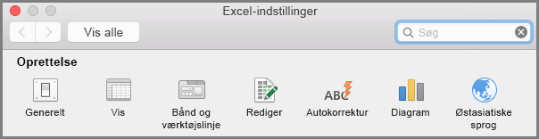 Office2016 til Mac Bånd, indstillinger for værktøjslinje