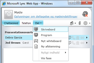 Lync Web App-menuen Del