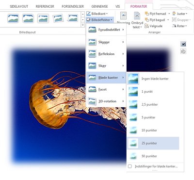 Brug Billedeffekter til at tilføje skygge, bløde kanter, facetter eller andre visuelle effekter.