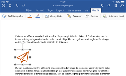Word til iOS, der viser fanen Til redigering af grafik