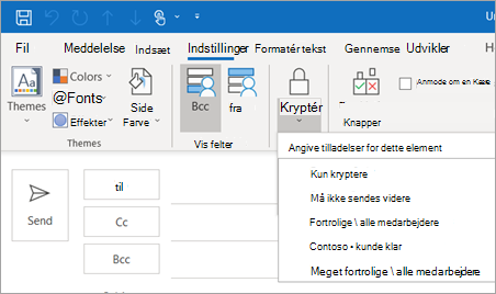 Indstillinger for knappen Kryptér