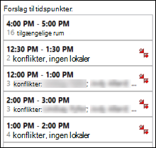 Foreslåede tidspunkter