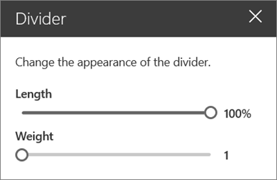 Detaljeruden for webdelen Divider i SharePoint Online, mens du redigerer et websted