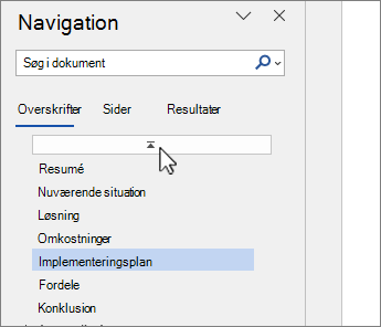 Word-navigationsruden øverst i dokumentmarkering