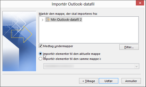 Vælg "Importér elementer til den aktuelle mappe"