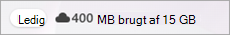 Skærmbillede, der viser gratis badge og brugt OneDrive-lager