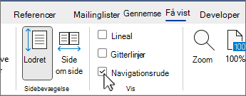 Word-navigationsruden med afkrydsningsfeltet markeret