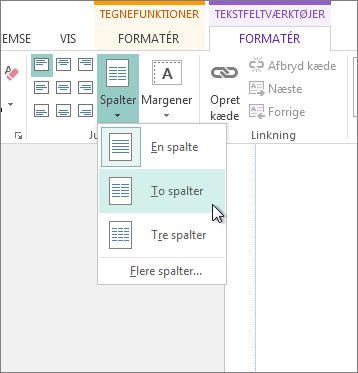 Skærmbillede af Tekstfeltværktøjerne Kolonner i Publisher.