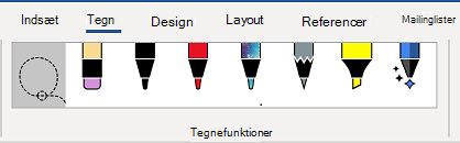 Fanen Tegnefunktioner på båndet i Word.