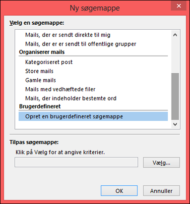 Vælg Opret en brugerdefineret søgemappe