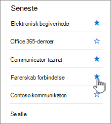 Klik på stjernen på et websted i den venstre navigationslinje