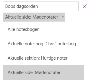 Viser søgerullemenuen med omfangsindstillinger, den aktuelle side er aktiv.