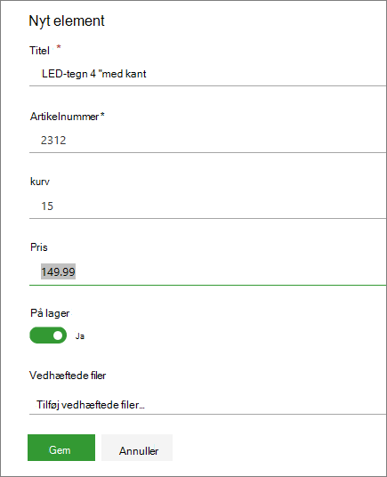 Formular for enkelt element for en liste