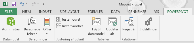 PowerPivot-fane i båndet