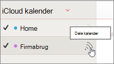 Ikonet Del kalender i iCloud