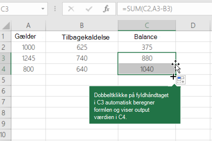 Eksempel på beregning af en løbende saldo