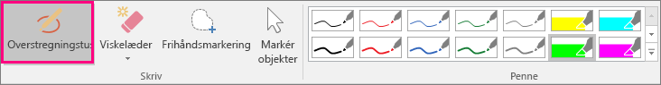 Viser knappen Overstregningstusch under Håndskriftsfunktioner