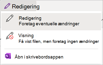 Skærmbillede af redigeringstilstand i OneNote-klassenotesbog.