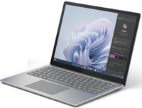 Skærmbillede af Surface Laptop for Business med skærmen udad og Copilot i Windows på skærmen.