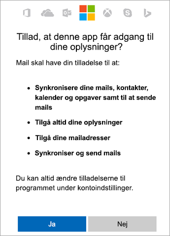 Tryk på Ja for at acceptere tilladelser