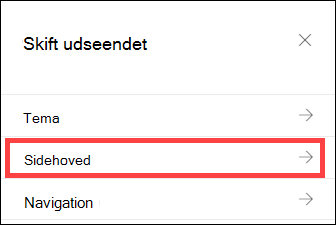 Ruden Rediger udseendet med Indstillinger for sidehoved markeret.