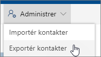 På værktøjslinjen skal du vælge Administrer og derefter Eksportér kontakter.