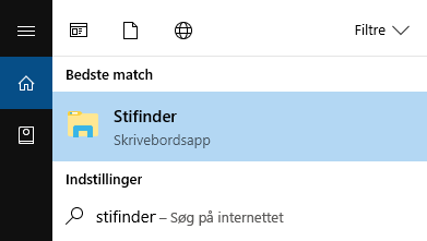 Skriv Stifinder i startlinjen, og åbn den.