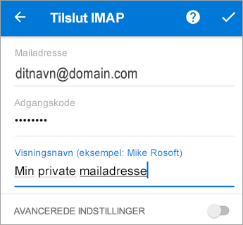 Angiv din adgangskode og alle påkrævede serverindstillinger.