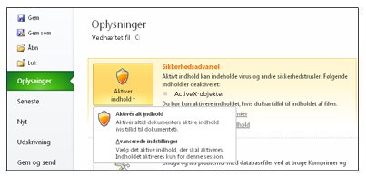 Området Sikkerhedsadvarsel, når der ikke er tillid til en fil