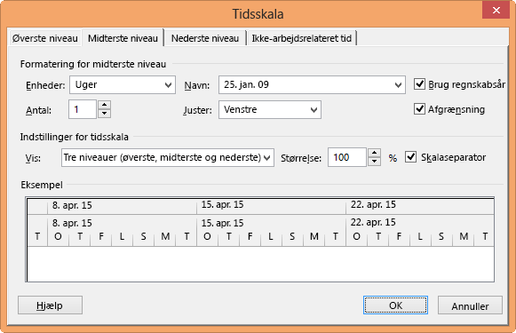 Dialogboksen Tidsskala