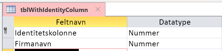 Identitetskolonnen er ikke korrekt identificeret som automatisk nummerering