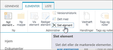 Slet element