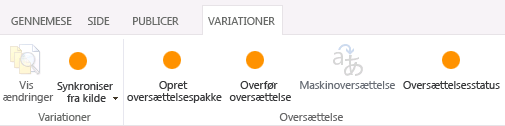 Skærmbillede af variationsfanen fra destinationswebstedet. Fanen indeholder to grupper, variation og oversættelse