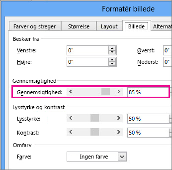 Skærmbillede af dialogboksen Formatér billede i Publisher.