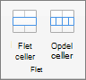 Skærmbillede viser gruppen Flet, der er tilgængelig på fanen Tabellayout med indstillingerne Flet celler og Opdel celler.