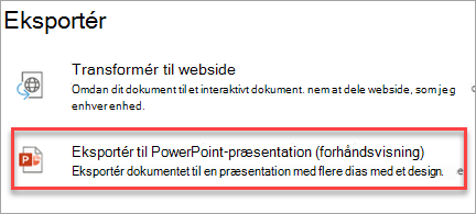 Eksportér til PowerPoint-præsentation