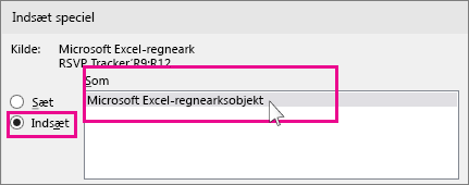 viser indsætning af fil som linkdialog