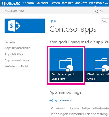 Feltet Distribuer apps til SharePoint på webstedet for appkataloget