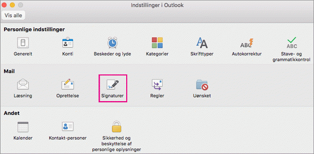 Knappen Signaturindstillinger