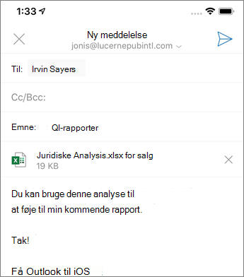 Oprette en ny mail i Outlook Mobile