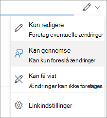 Hurtige tilladelser i dialogboksen Del i OneDrive