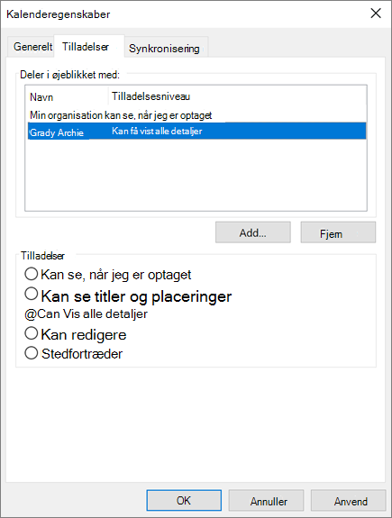 Dele din kalender med andre i Outlook