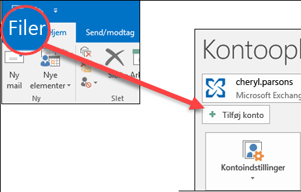 Vælg Filer og derefter Tilføj konto.