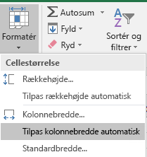 Billede af Hjem > Formatér > Tilpas kolonnebredde automatisk