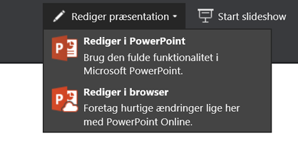 Rediger præsentation for at vælge Rediger i browser