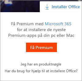 Få vist premium-meddelelse, når knappen Installér Office er valgt.