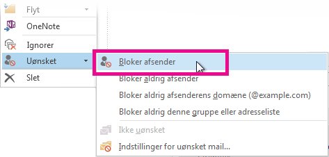 Kommandoen Bloker afsender på meddelelseslisten
