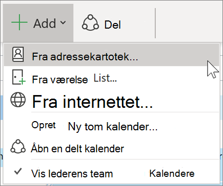 Tilføje en kalender fra adressekartoteket i Outlook