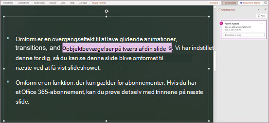 Tekstforankret kommentar på slide